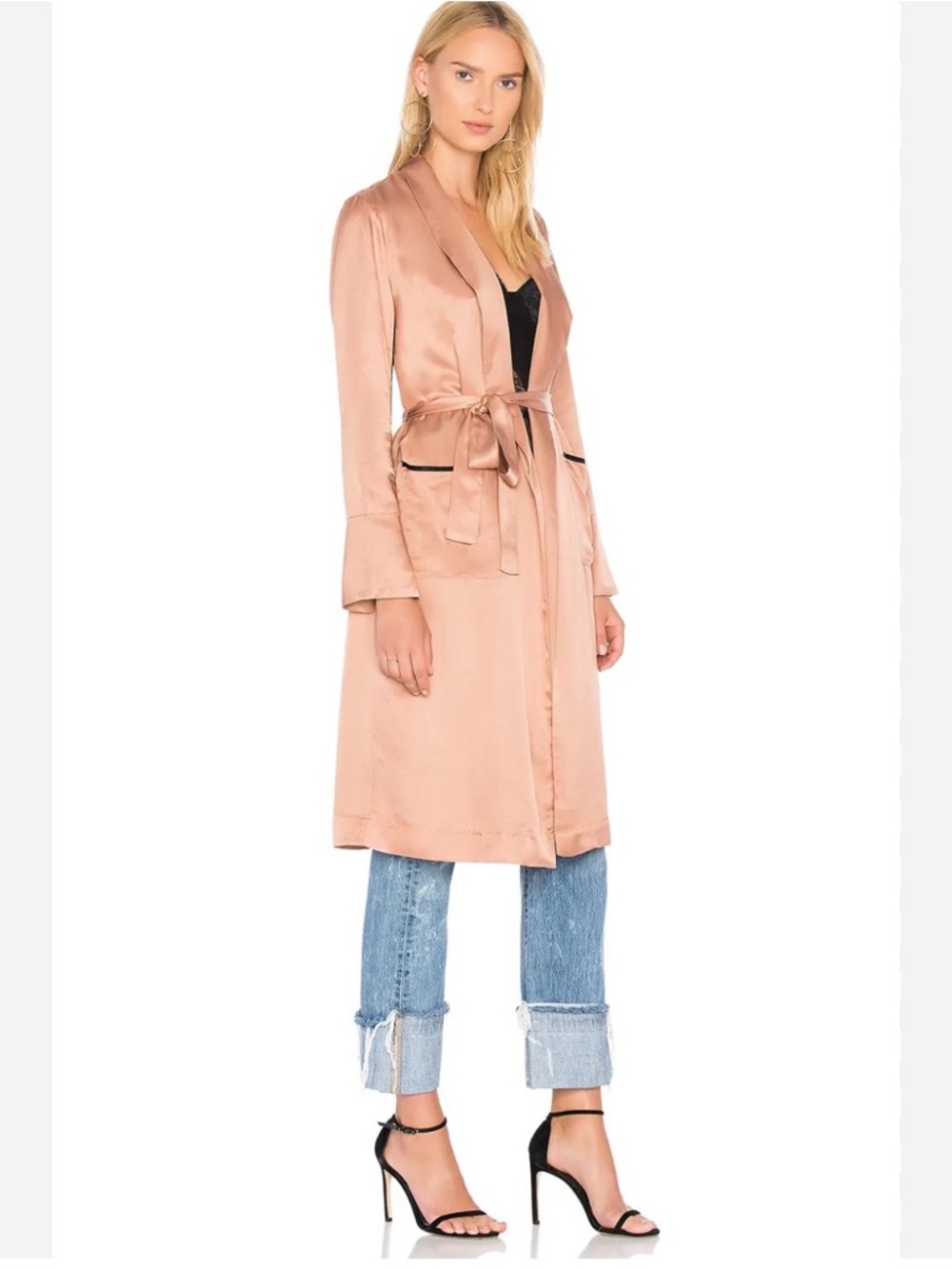 Line & Dot Satin Trench Coat in Dusty Rose